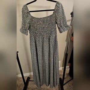 Green Flower and Gold Off Shoulder Dress